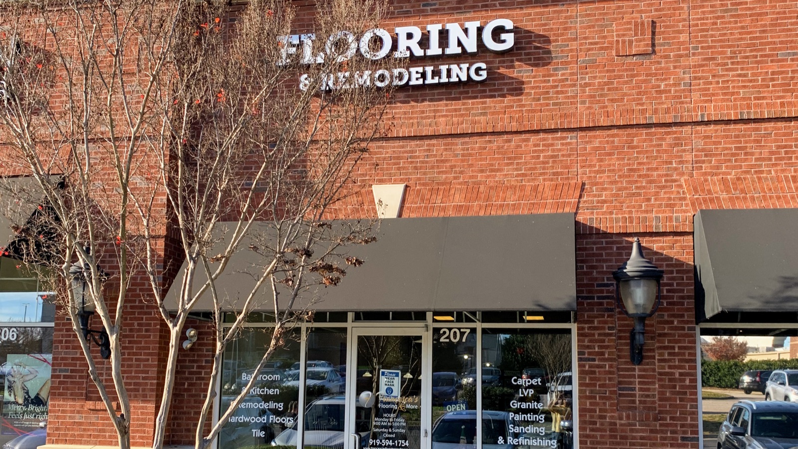 The Francesca's Flooring & More storefront in Cary, NC — flooring and remodeling under one roof for the Triangle area.